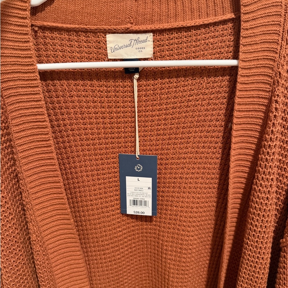 Universal Thread Burnt Orange Waffle-Knit Open Cardigan - Picture 3 of 3